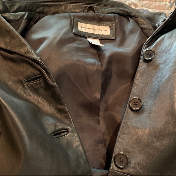 Genuine Lambskin leather black long jacket by Preston & York Womens Sz L - Picture 12 of 14